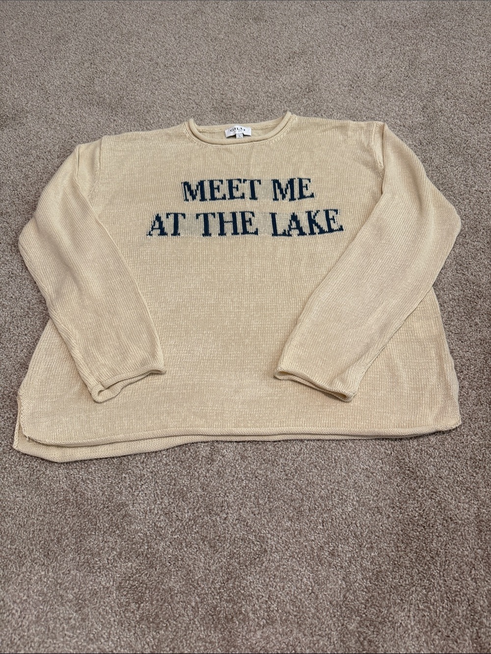 Meet Me At The Lake Beige Crewneck Sweater - Womens